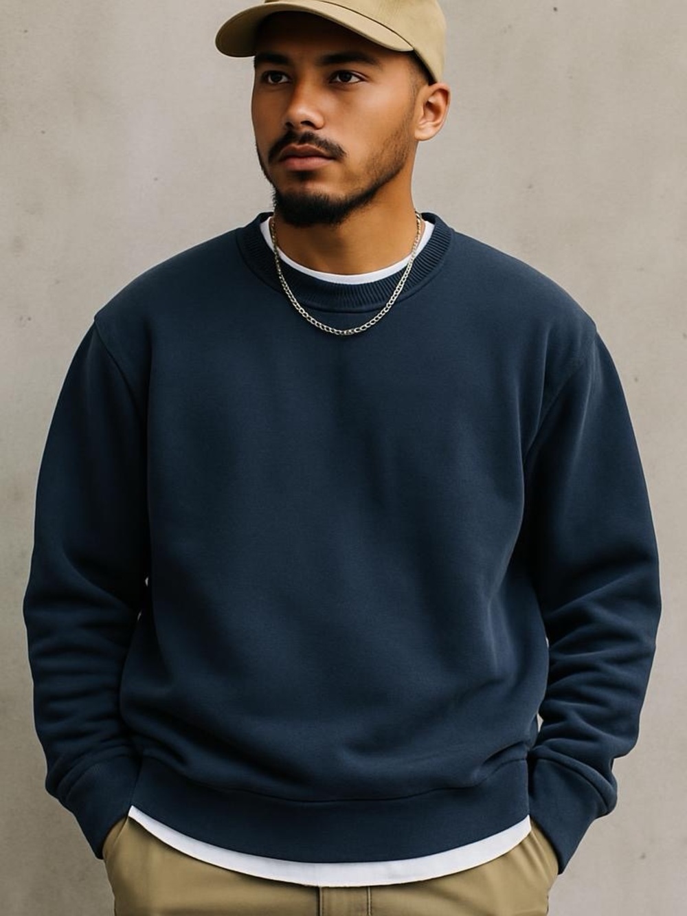 Vintage Lands' End Men's Navy‎ Crewneck Sweatshirt Size L